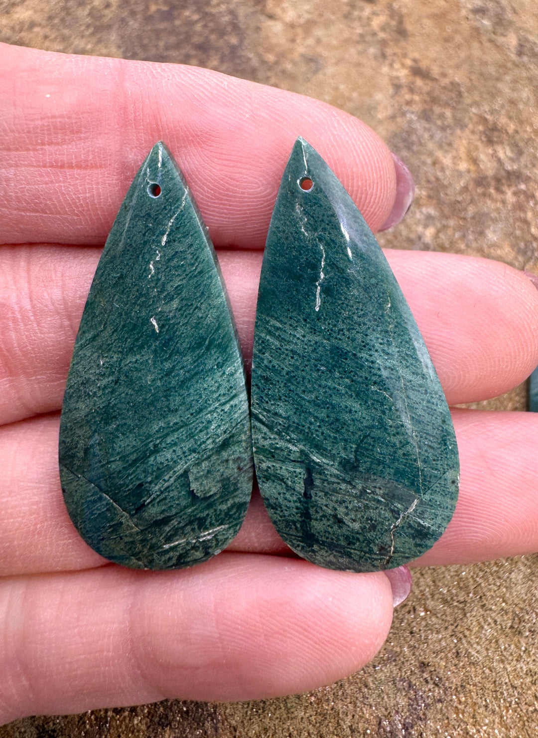 Gary Green Jasper (Oregon) Matching Beads Slab Pair Select