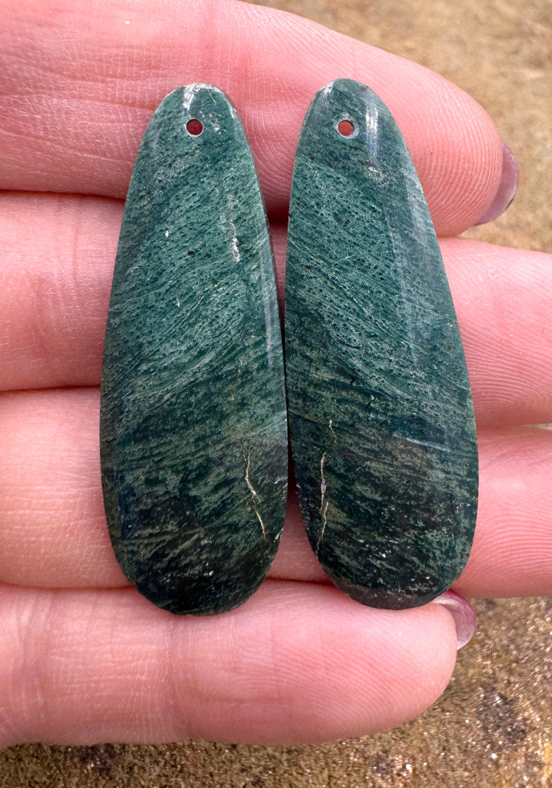 Gary Green Jasper (Oregon) Matching Beads Slab Pair Select