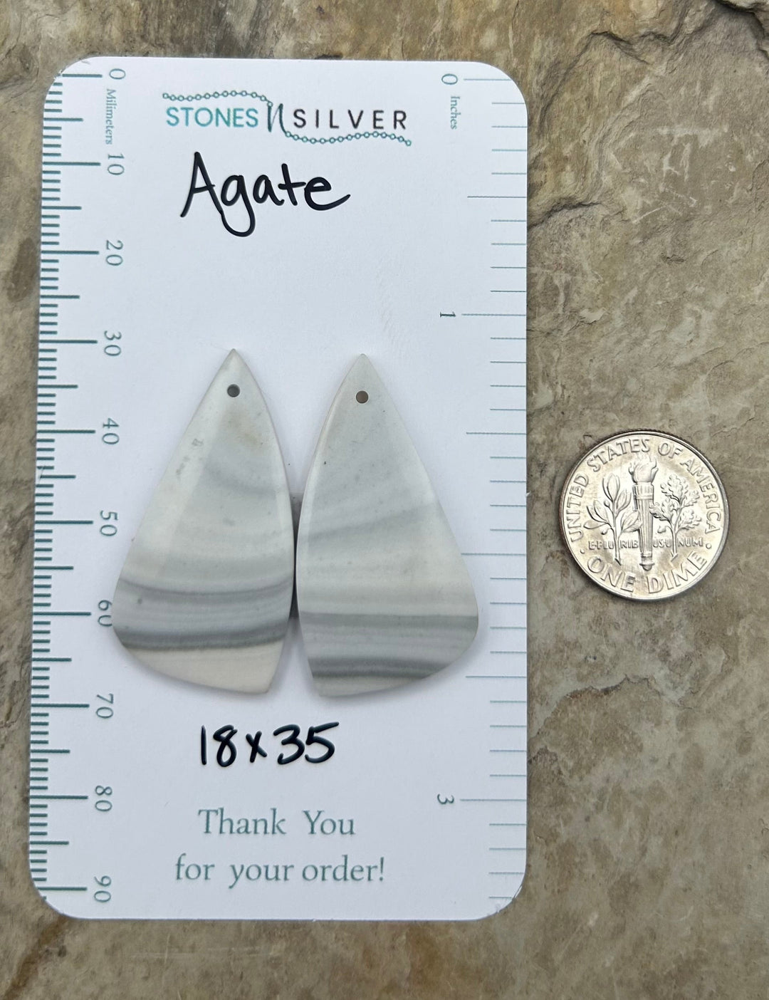Gray Agate Earring Bead Slab Pair 18x35mm - Laguna Lace