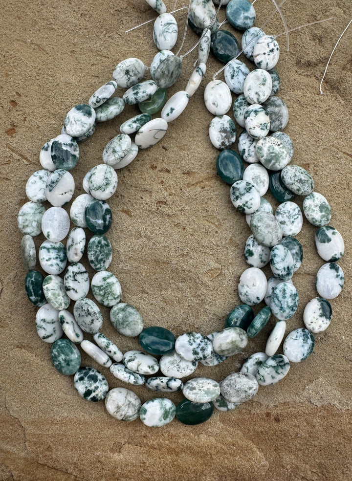 Green and White Dendritic Agate 13x17mm Oval Beads 16 inch