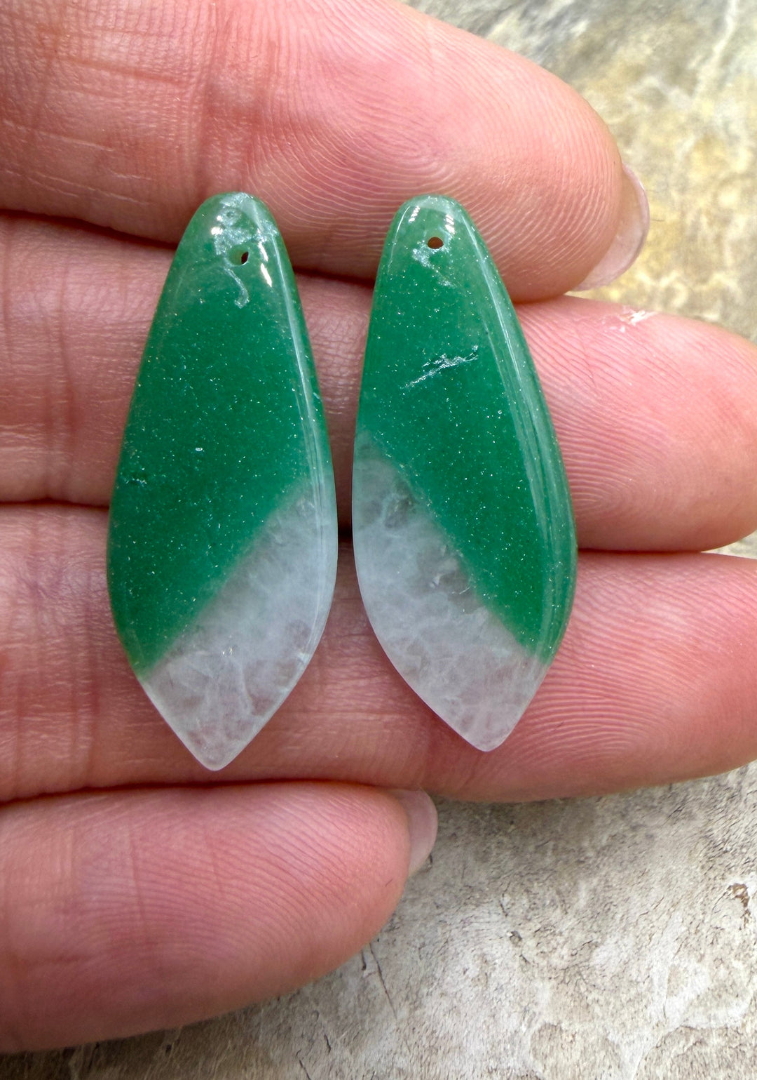 Green Aventurine Matching Earring Slab Bead Pair 12x30mm