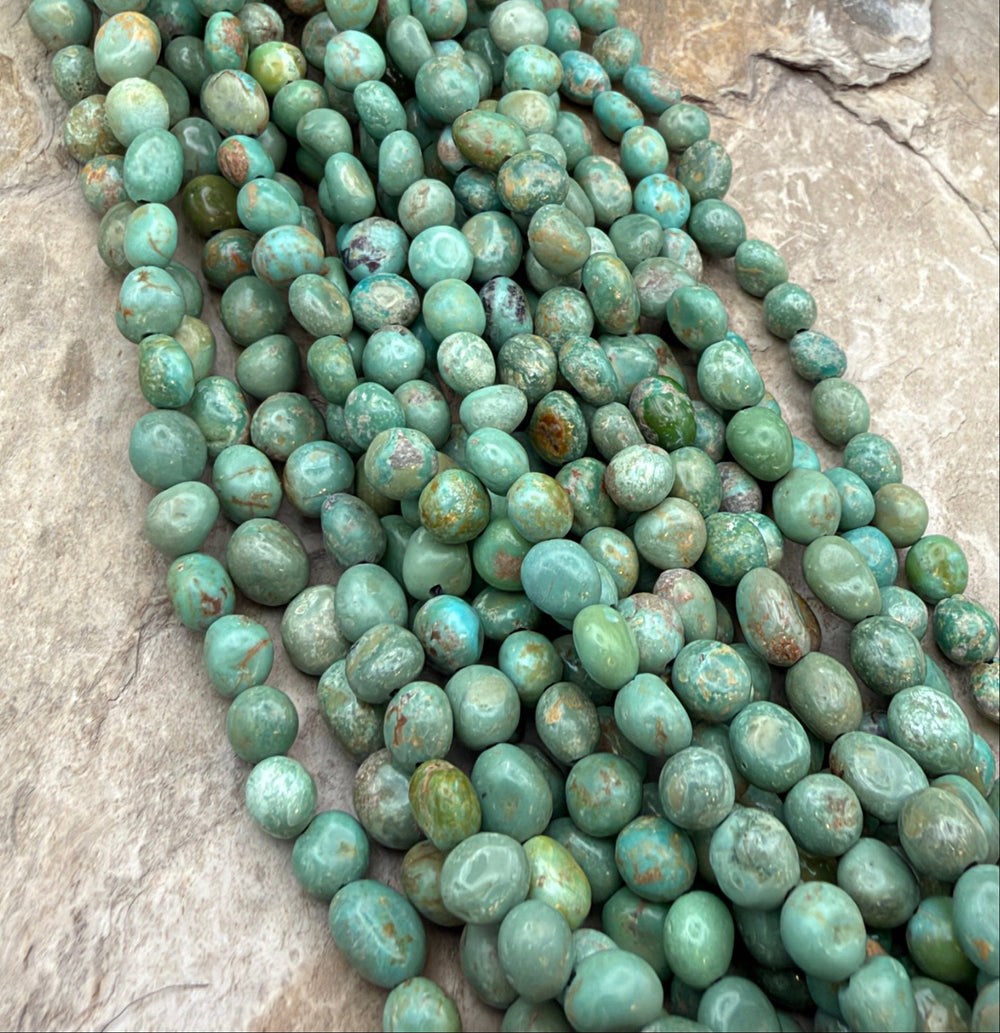Green Elisa Turquoise (Sonora Mexico) Round Nugget Beads