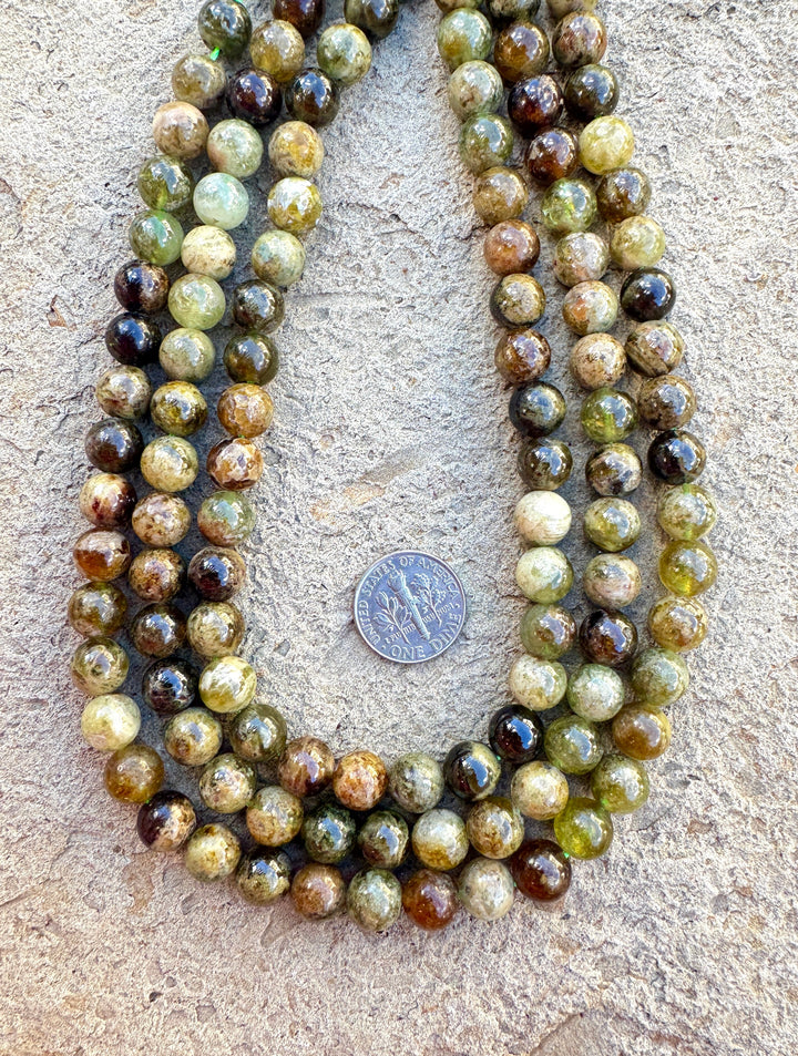 Green Grossular Garnet 8mm Round Beads 16 Inch Strands