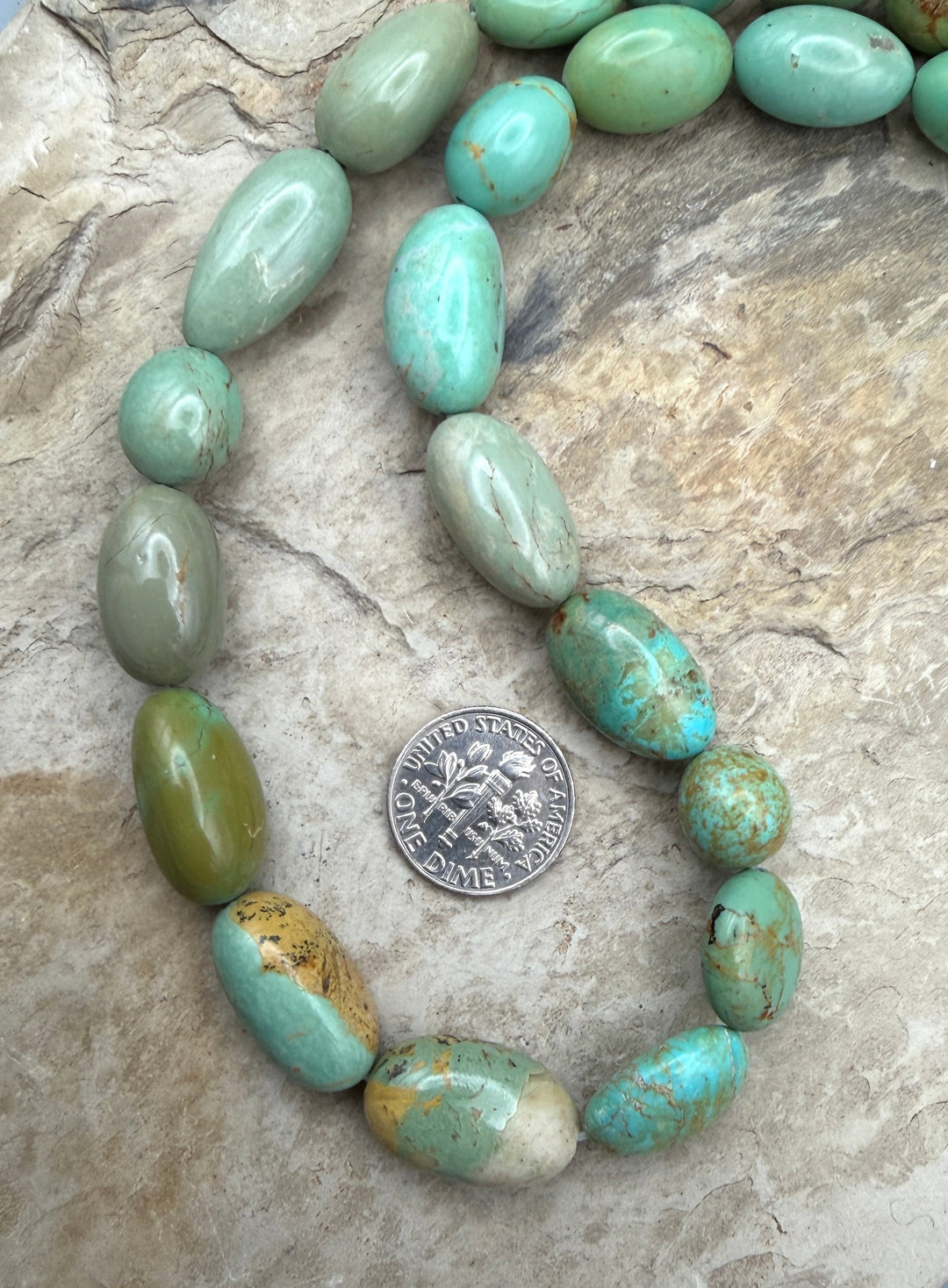 Green Kingman Turquoise (Arizona) Long Rounded Nugget Beads