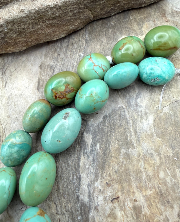 Green Kingman Turquoise (Arizona) Long Rounded Nugget Beads