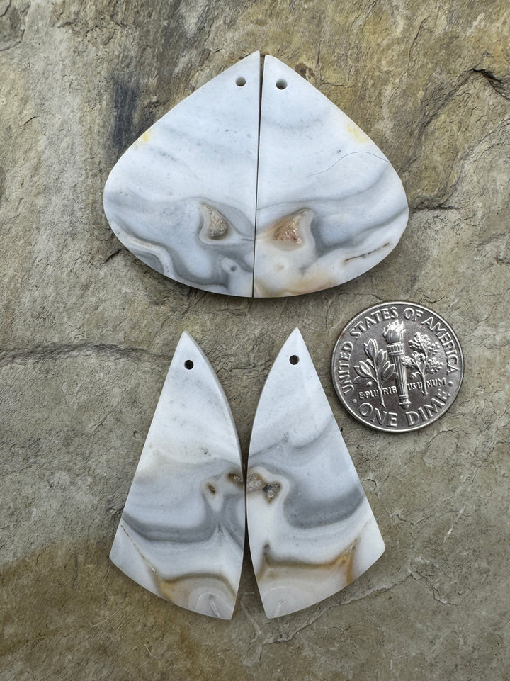 Grey Lace Agate (Mexico) Matching Earring Slab Bead Pair