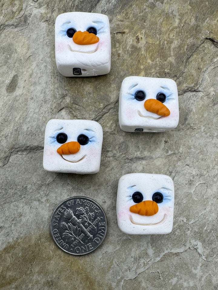 Handmade Polymer Clay Snow Man Beads Sold Per One Bead