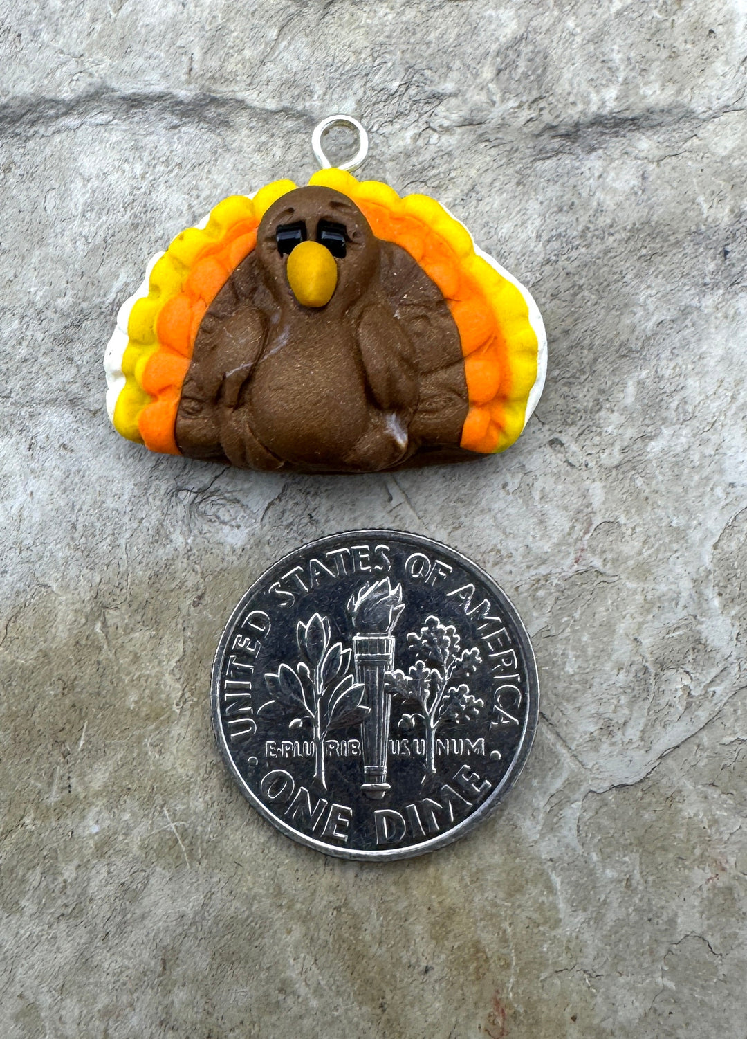 Handmade Polymer Clay Thanksgiving Turkey Pendant 21x24mm