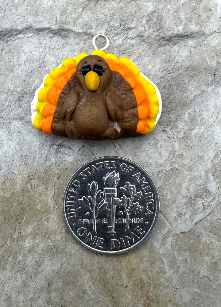 Handmade Polymer Clay Thanksgiving Turkey Pendant 21x24mm