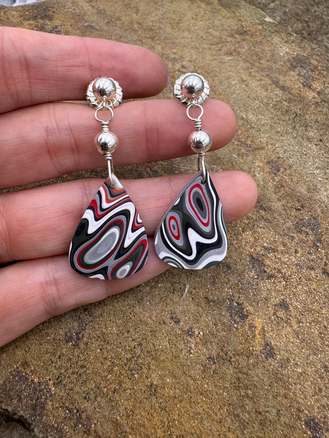 Heidi White Designs Fordite and Sterling Silver Earrings