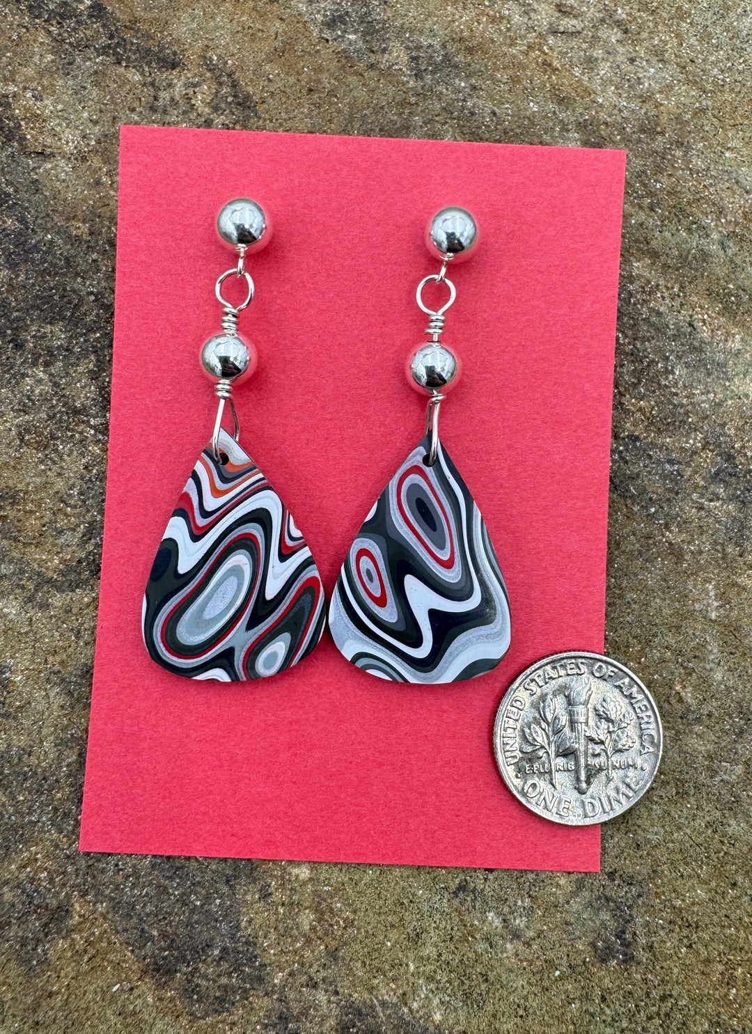 Heidi White Designs Fordite and Sterling Silver Earrings