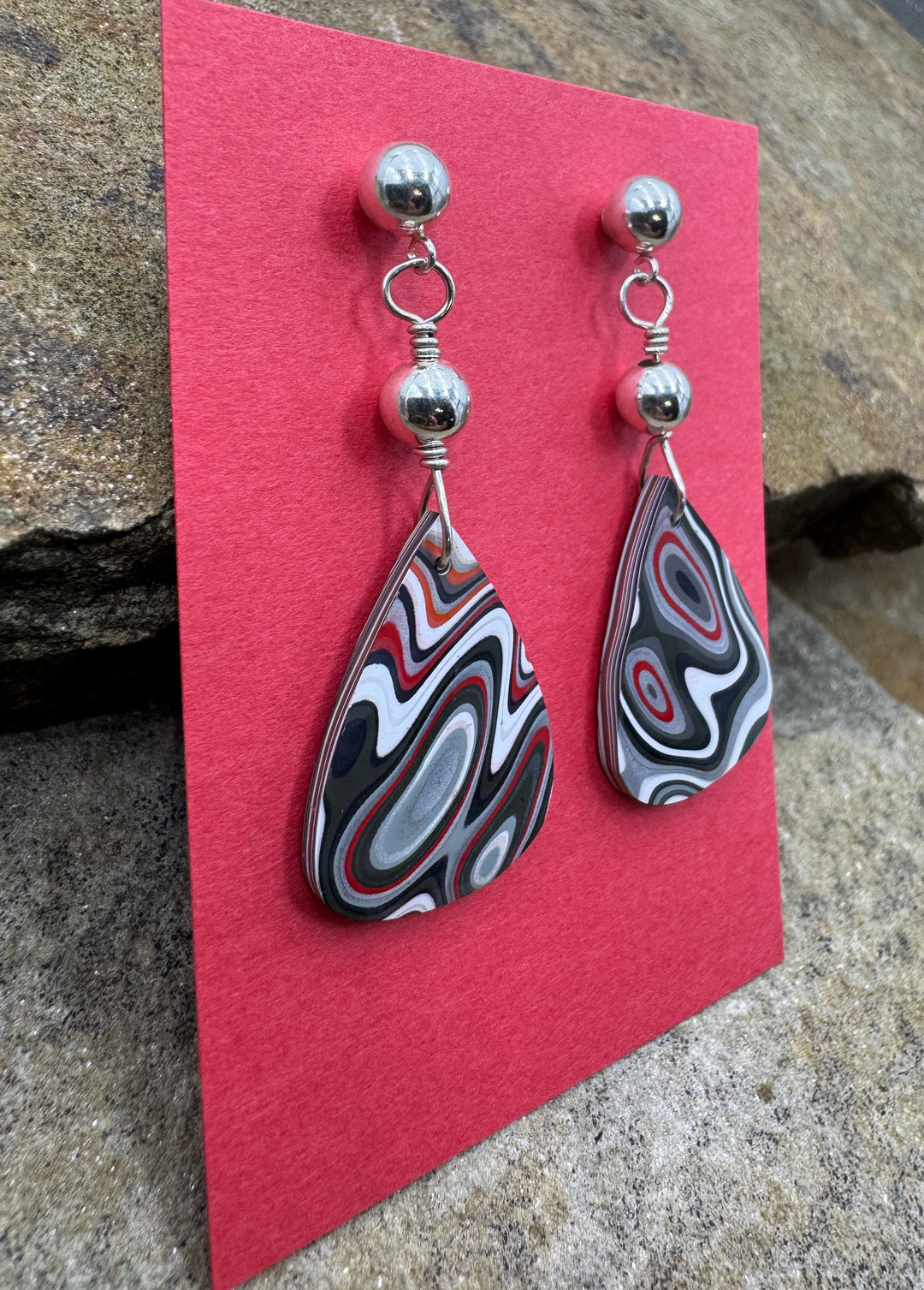 Heidi White Designs Fordite and Sterling Silver Earrings