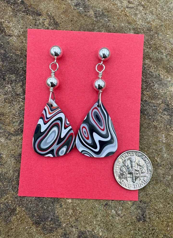 Heidi White Designs Fordite and Sterling Silver Earrings