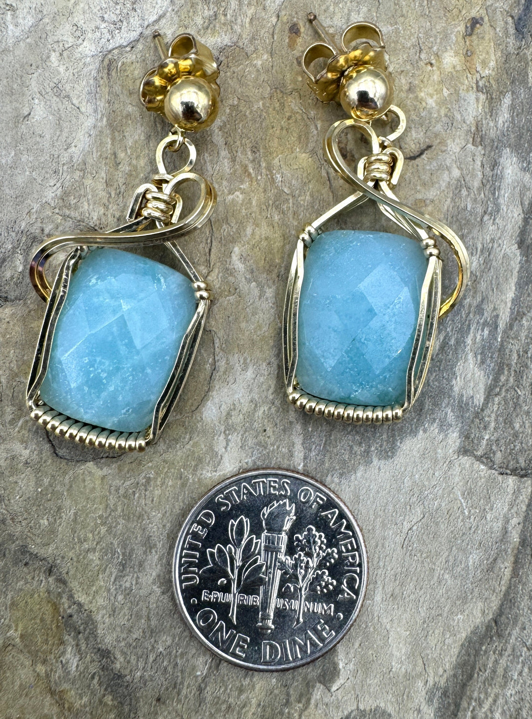 Heidi White Designs Wire Wrapped Amazonite Earrings 14kt