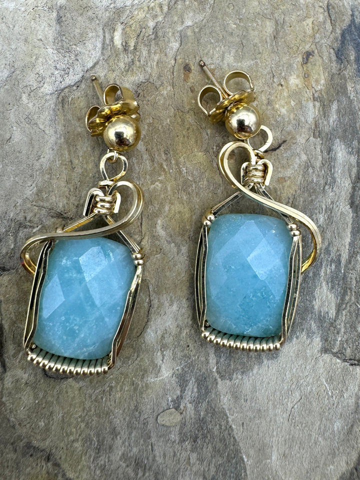 Heidi White Designs Wire Wrapped Amazonite Earrings 14kt