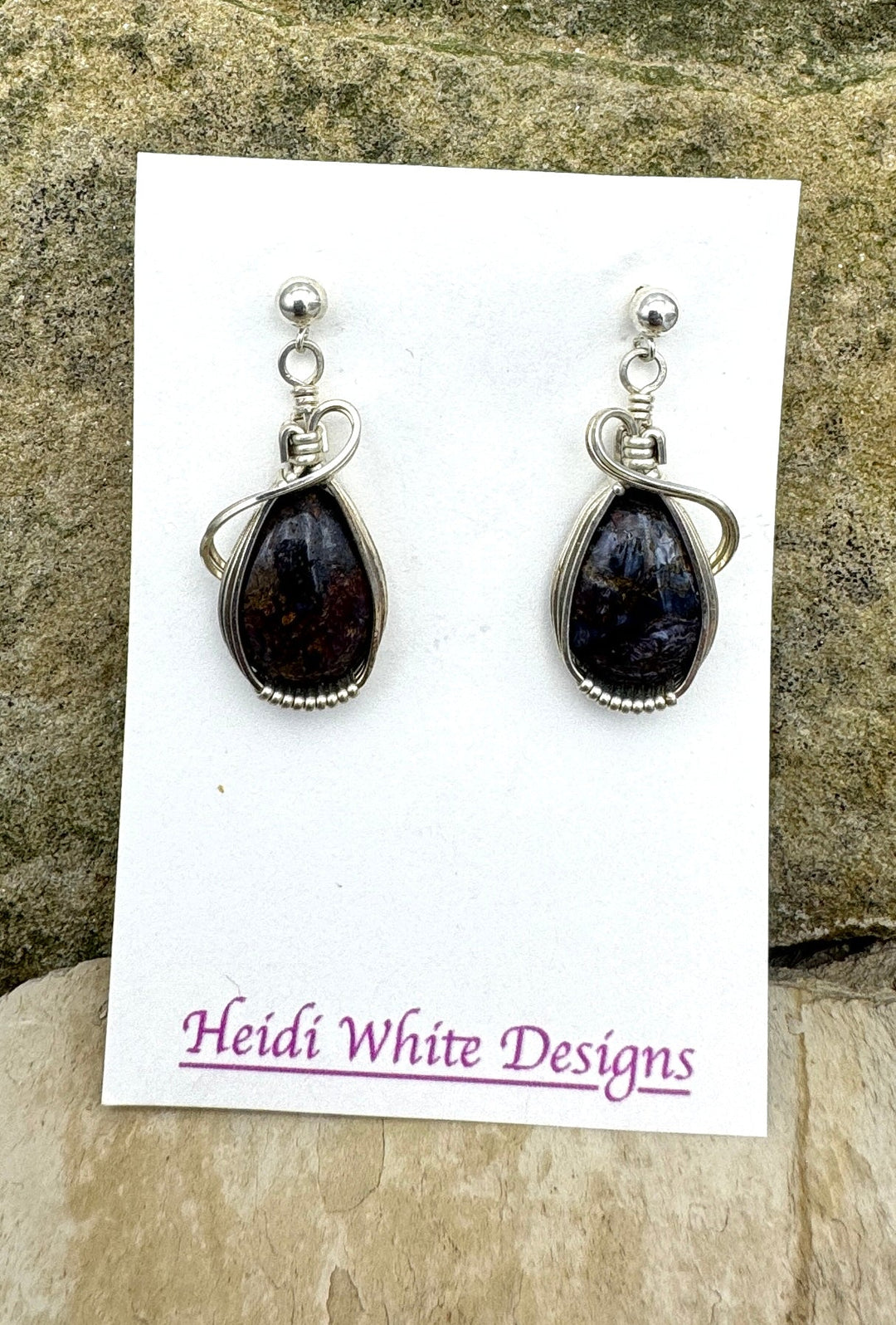 Heidi White Designs Wire Wrapped Blue Pietersite Earrings