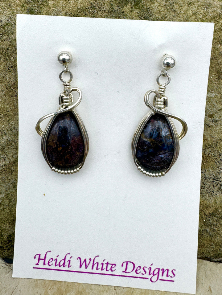 Heidi White Designs Wire Wrapped Blue Pietersite Earrings