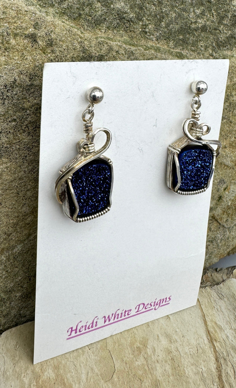 Heidi White Designs Wire Wrapped Blue Titanium Druzy