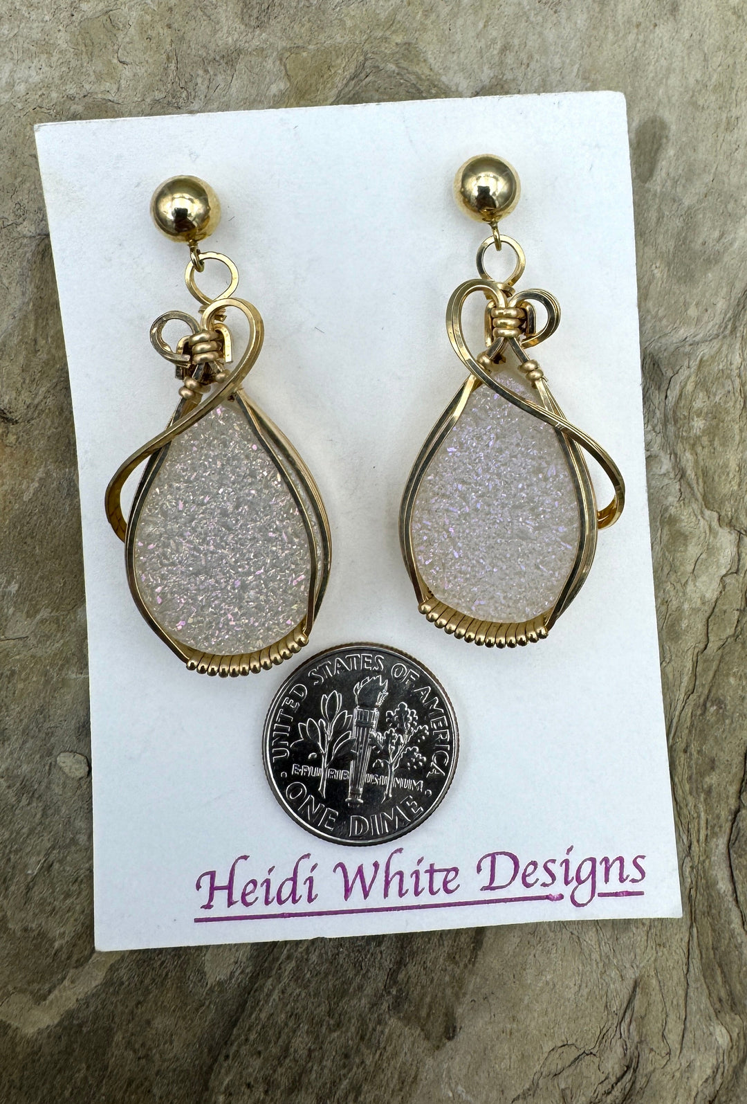 Heidi White Designs Wire Wrapped White Druzy Earrings