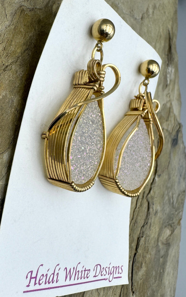 Heidi White Designs Wire Wrapped White Druzy Earrings