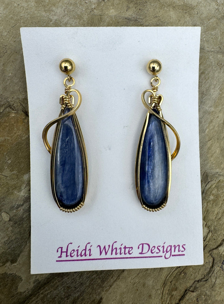 Heidi White Designs Wire Wrapped Kyanite Earrings in Gold