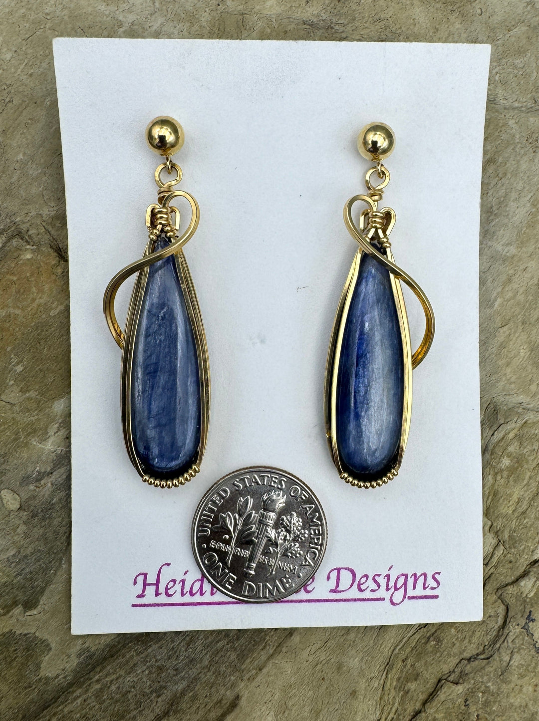 Heidi White Designs Wire Wrapped Kyanite Earrings in Gold