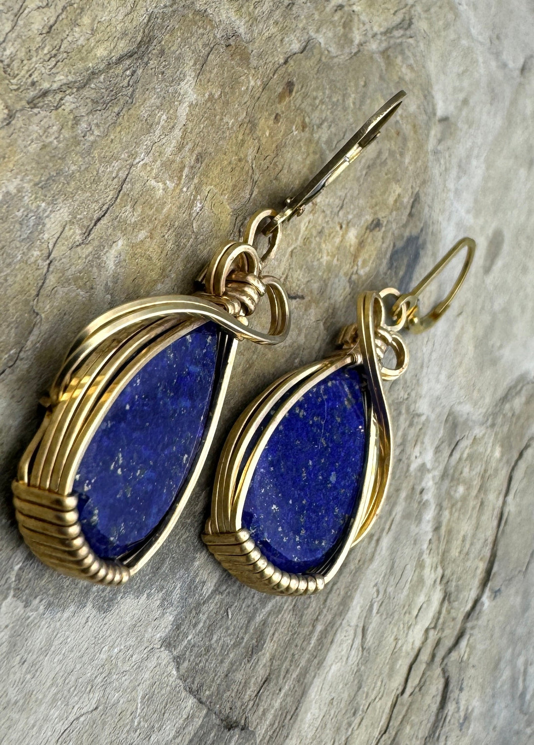 Heidi White Designs Wire Wrapped Lapis Lazuli Earrings 14kt