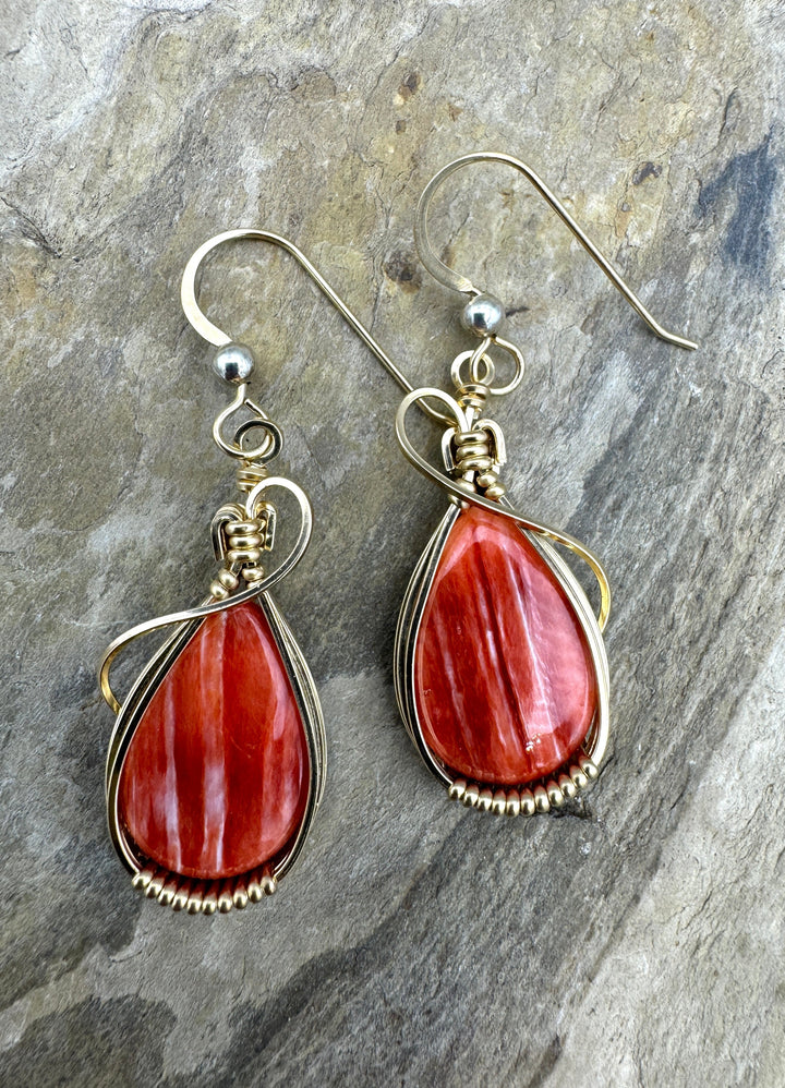 Heidi White Designs Wire Wrapped Spiny Oyster Earrings 14kt