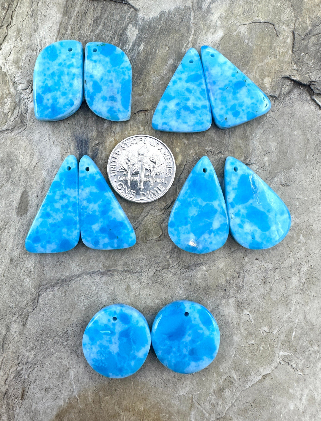 Hemimorphite Matching Earring slab bead Pairs Mixed Shapes