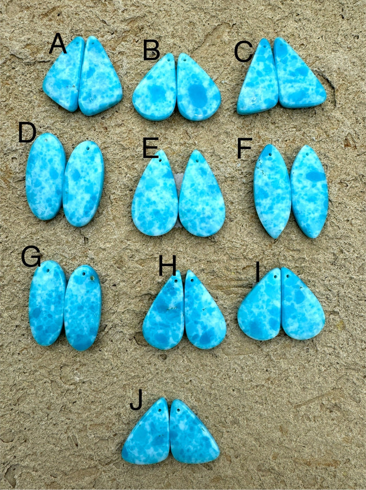 Hemimorphite Matching Earring slab bead Pairs Mixed Shapes