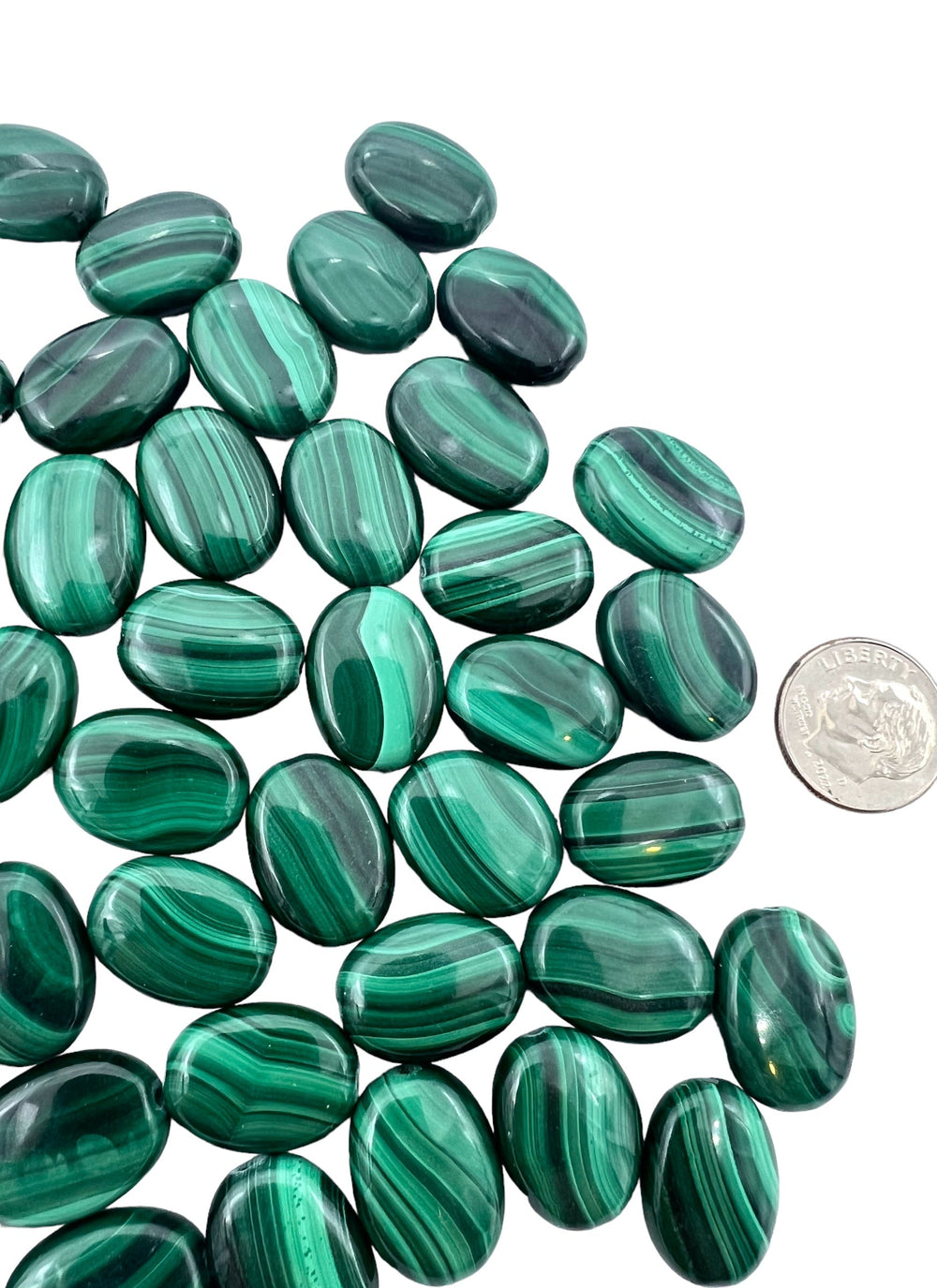 High Pattern Malachite 13x18mm Puffed Oval Beads (pkg of 4