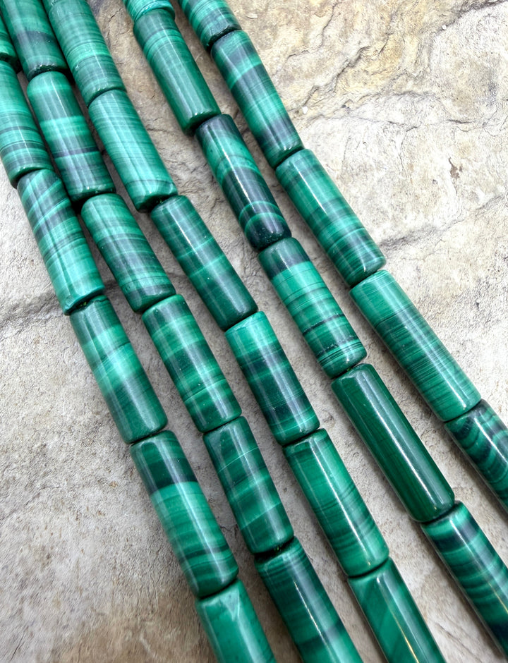 High Pattern Malachite 4x13mm Tube Beads 15.5 inches/34