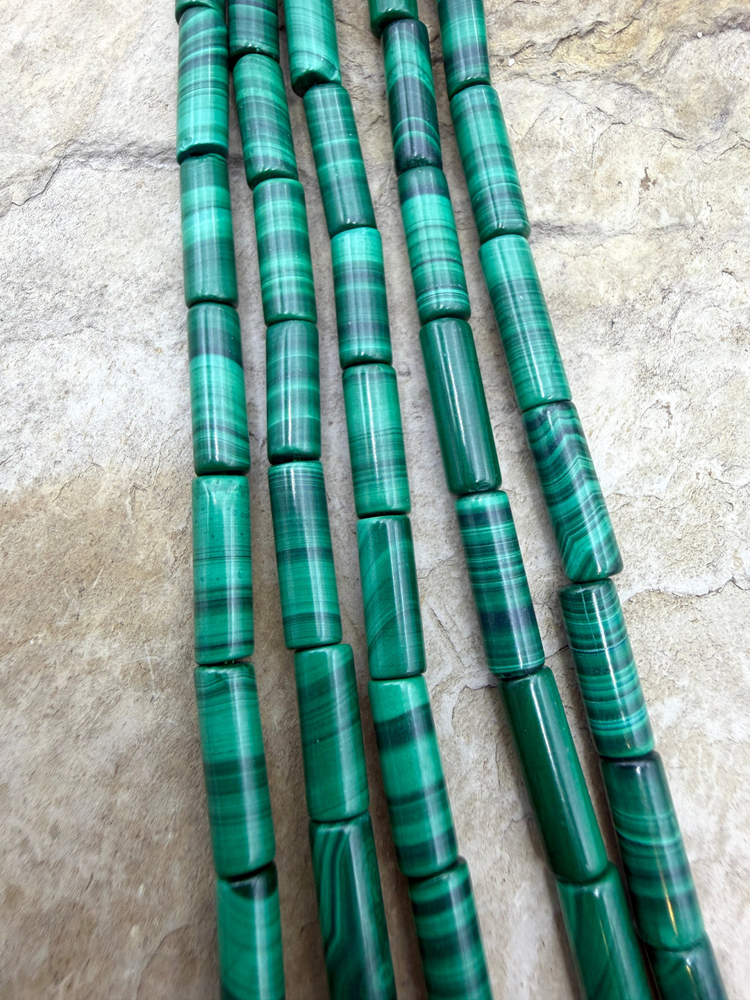 High Pattern Malachite 4x13mm Tube Beads 15.5 inches/34