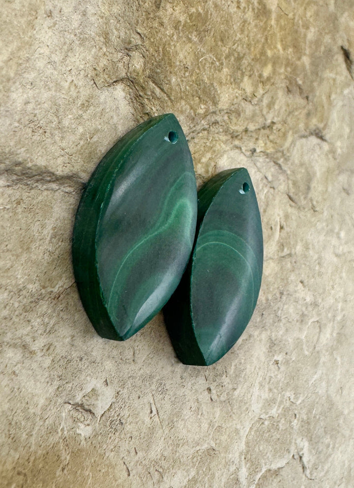 High Pattern Malachite Matching Earring Slab Bead Pair