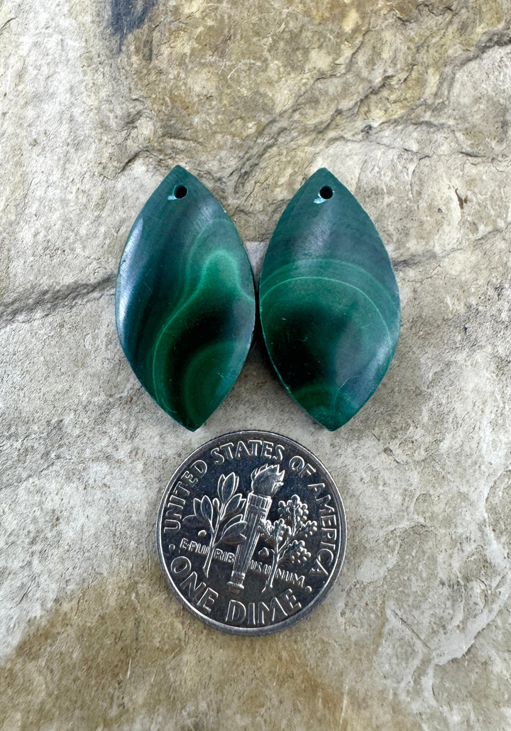 High Pattern Malachite Matching Earring Slab Bead Pair