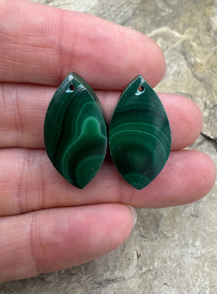High Pattern Malachite Matching Earring Slab Bead Pair