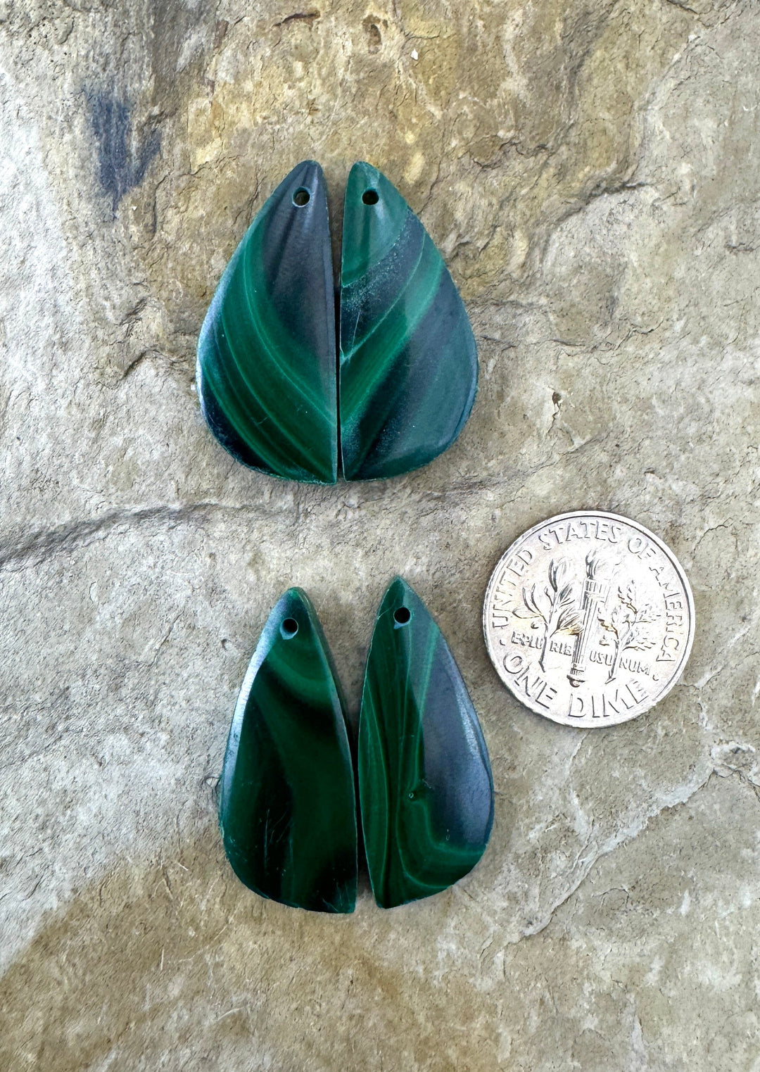 High Pattern Malachite Matching Earring Slab Bead Pair
