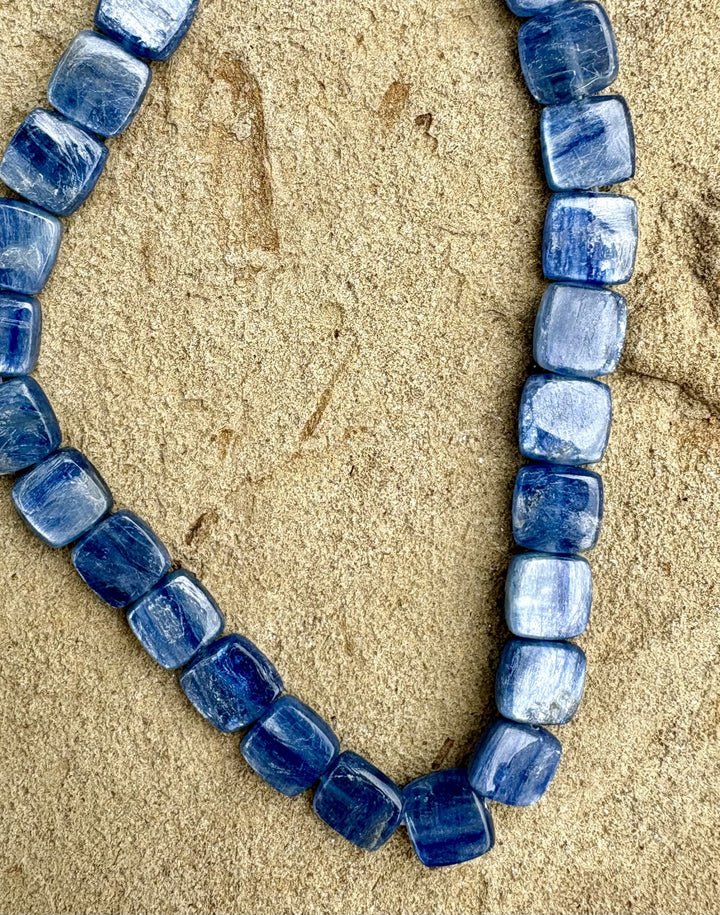 High Quality Blue Kyanite 10mm Soft Square Beads 16 inch