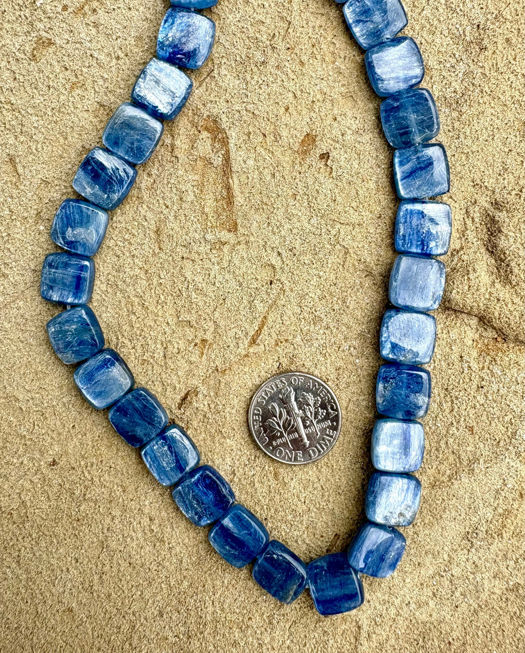 High Quality Blue Kyanite 10mm Soft Square Beads 16 inch