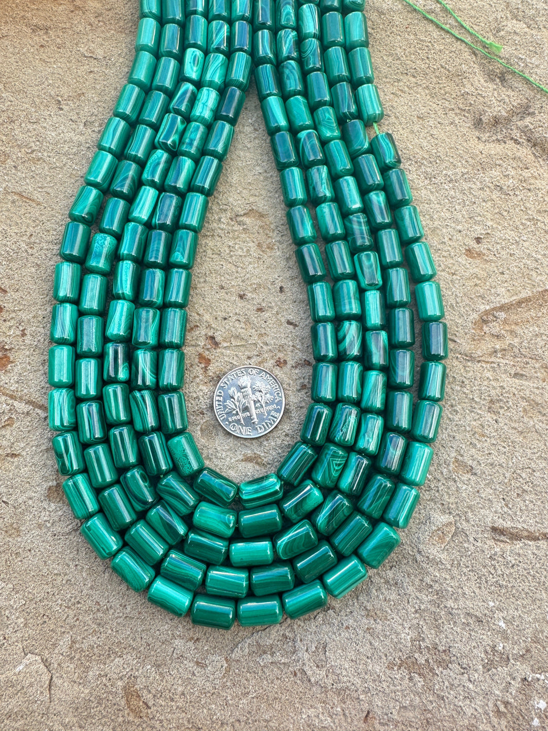 High Quality Malachite 6x10mm Tube Beads 15.5 inch Strands