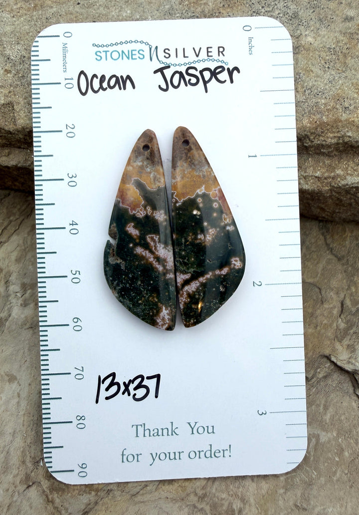 High Quality Ocean Jasper Matching Earring Slab Bead Pair