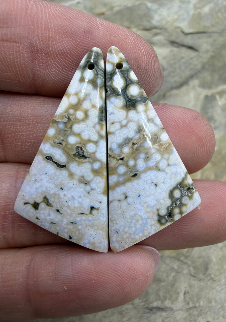 High Quality Ocean Jasper Matching Earring Slab Bead Pair