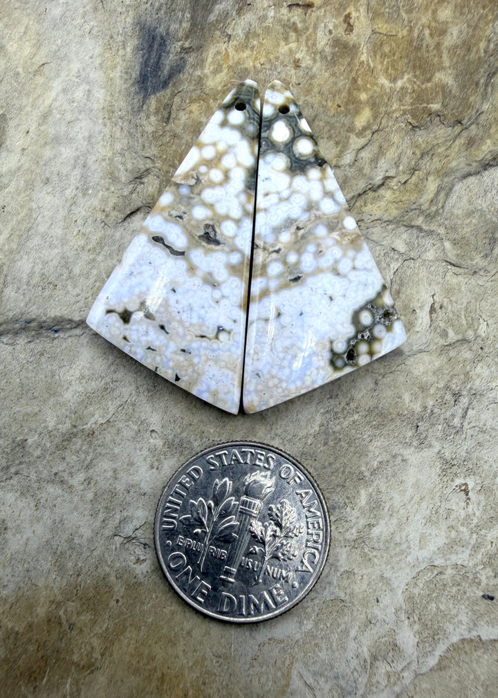 High Quality Ocean Jasper Matching Earring Slab Bead Pair