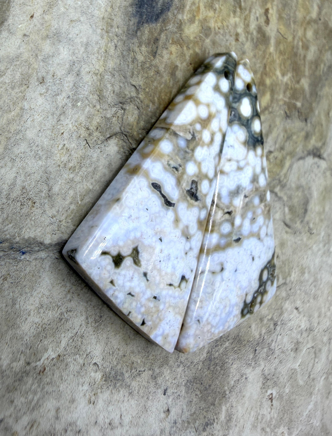 High Quality Ocean Jasper Matching Earring Slab Bead Pair