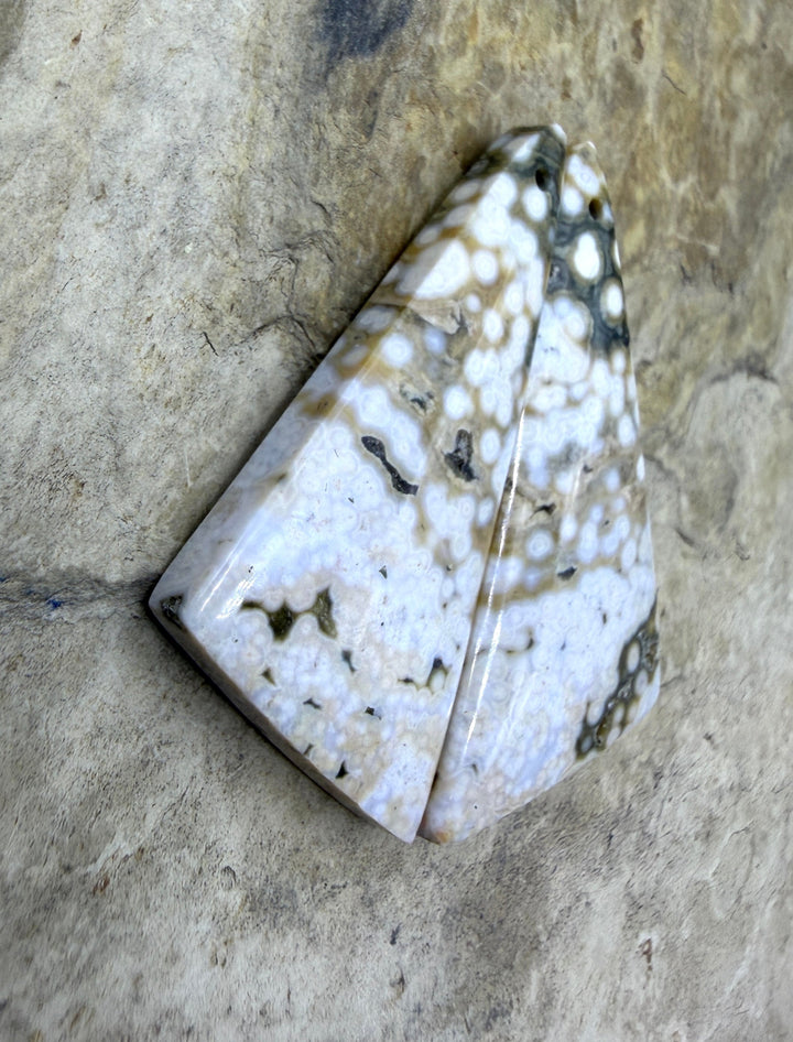 High Quality Ocean Jasper Matching Earring Slab Bead Pair