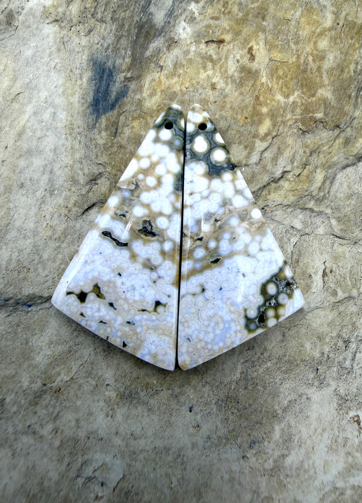 High Quality Ocean Jasper Matching Earring Slab Bead Pair