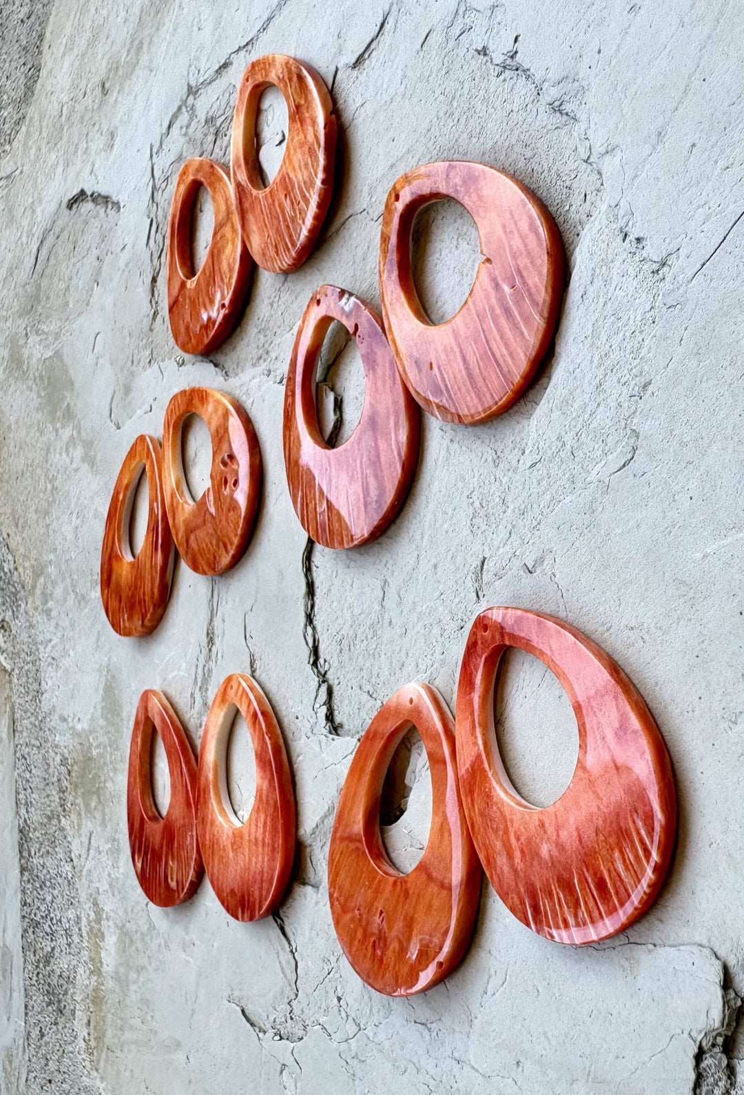 High Quality Red/Rust Spiny Oyster 30x40mm Earring Slab