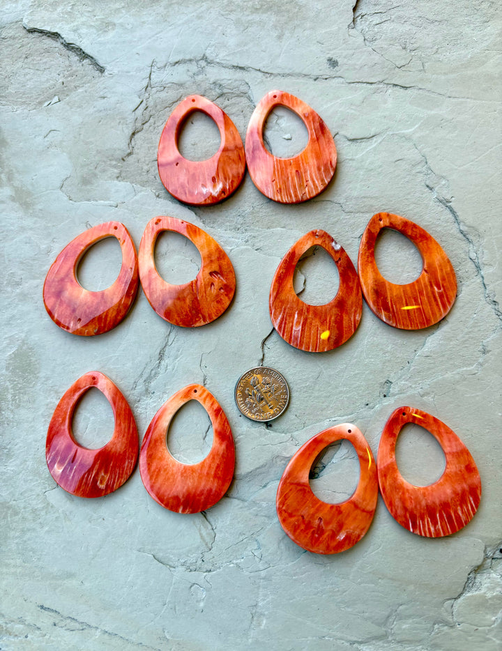 High Quality Red/Rust Spiny Oyster 30x40mm Earring Slab