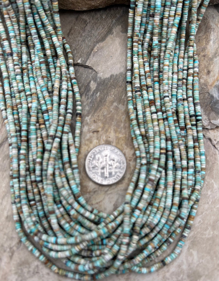 Hubei Turquoise (China) 2mm Heishi Beads 16 Inch Strand