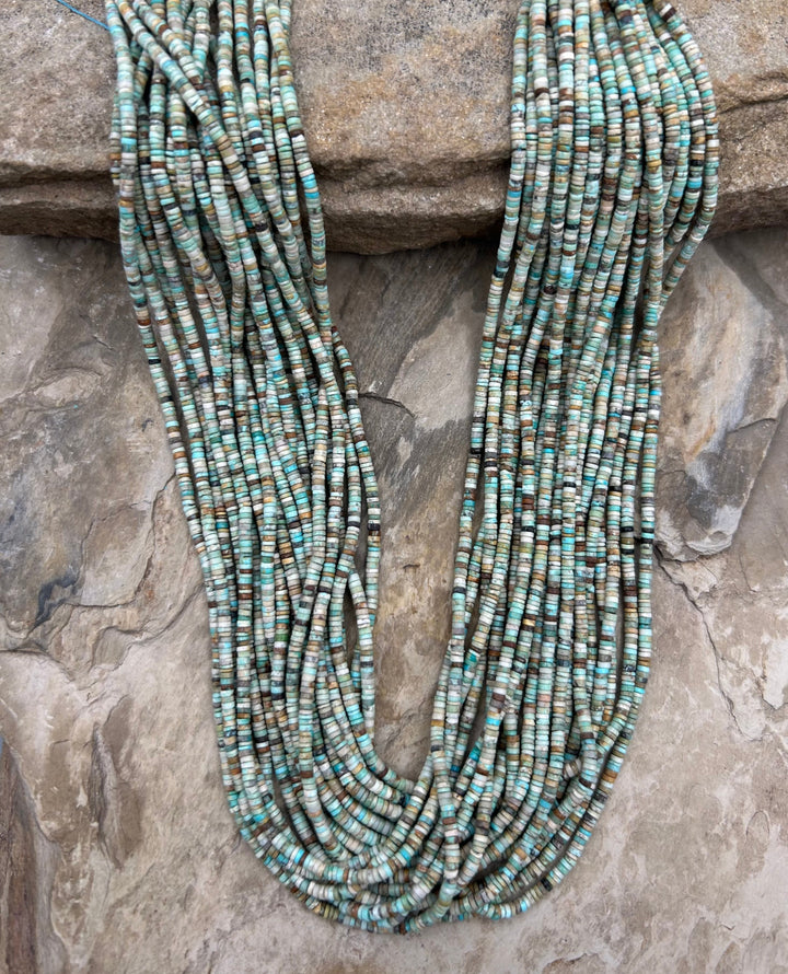 Hubei Turquoise (China) 2mm Heishi Beads 16 Inch Strand